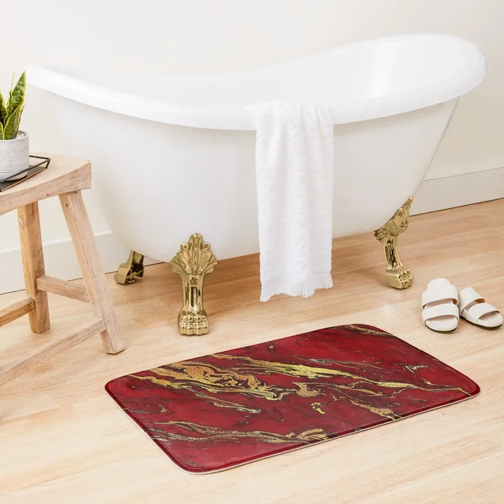 

Faux Fire Red And Gold Marble Bath Mat Toilet Accessories Bathroom Bath Accessories Mat