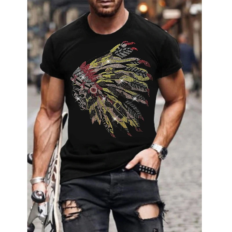 Mens Quality Oversized Fashion Summer Tee Tops Casual y2k clothes Rhinestone Designer Short Sleeve Street O-Neck Club t-shirts