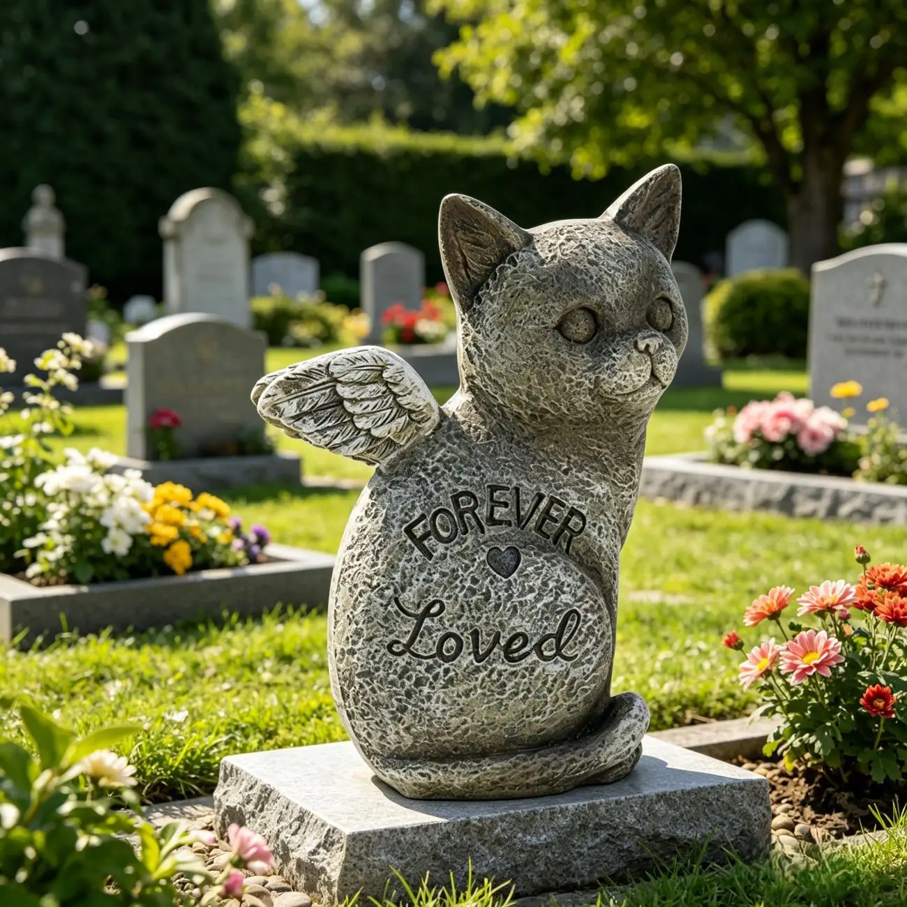 Weatherproof Resin Pet Memorial Statue Winged Stone Finish Small Animal Tombstone Monument Living