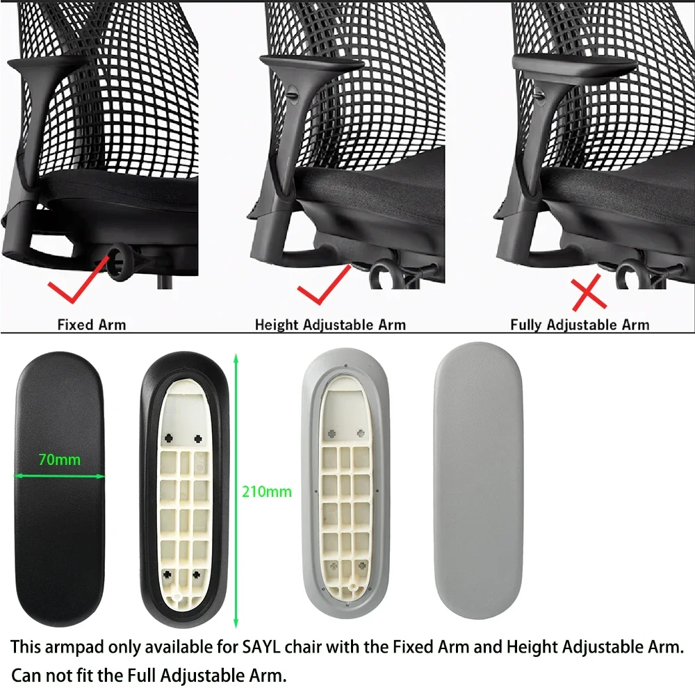 Arms Pads Caps Replacement for Herman Miller Sayl Office Home Computer Chair Armrest accessories Black and Gray Color 1 Pair