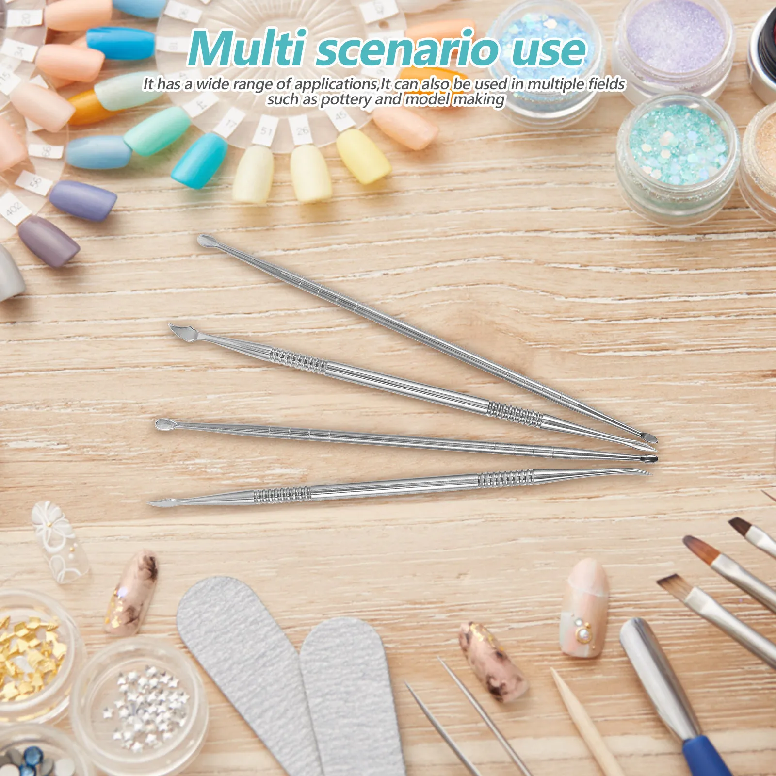 

Набор из 4 металлических инструментов с двойной головкой для моделирования, резьбы, точечной росписи и УФ-дизайна ногтей, для профессионального использования в салонах красоты и домашнего использования