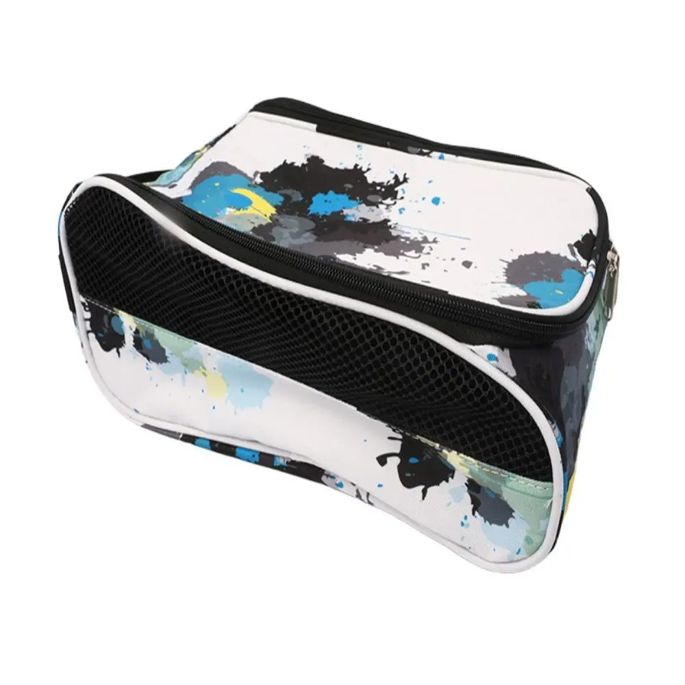 600D Nylon Golf Shoe Bag Large Capacity Breathable Shoe Carrier Black White Splatter Print Foldable Shoe Bag Sports Travel