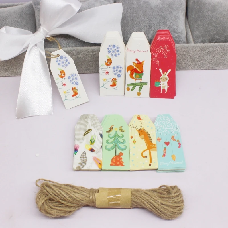 50TAG+10M STRING Wedding White 6x2.5cm Small Hang Tag Card Creative Cute Christmas Gift Baking Hang Tag Label