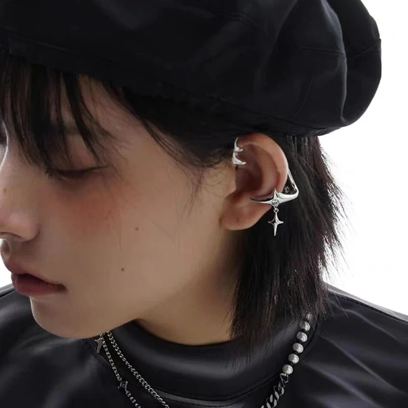 1 Paar Mode Silber Farbe Stern Clip Ohrringe für Frauen kein Piercing trend ige Strass Ohr manschetten Aussage Knorpel Party Schmuck