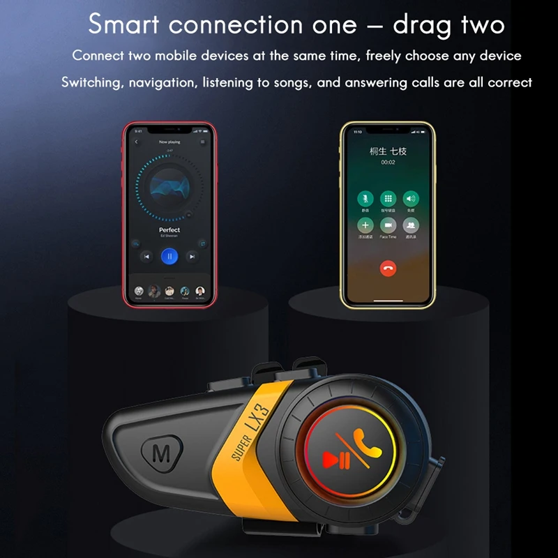 LX3 шлем Bluetooth-гарнитура 1200 мАч мотоцикл BT5.0 беспроводной громкой связи стерео водонепроницаемая гарнитура с защитой от помех