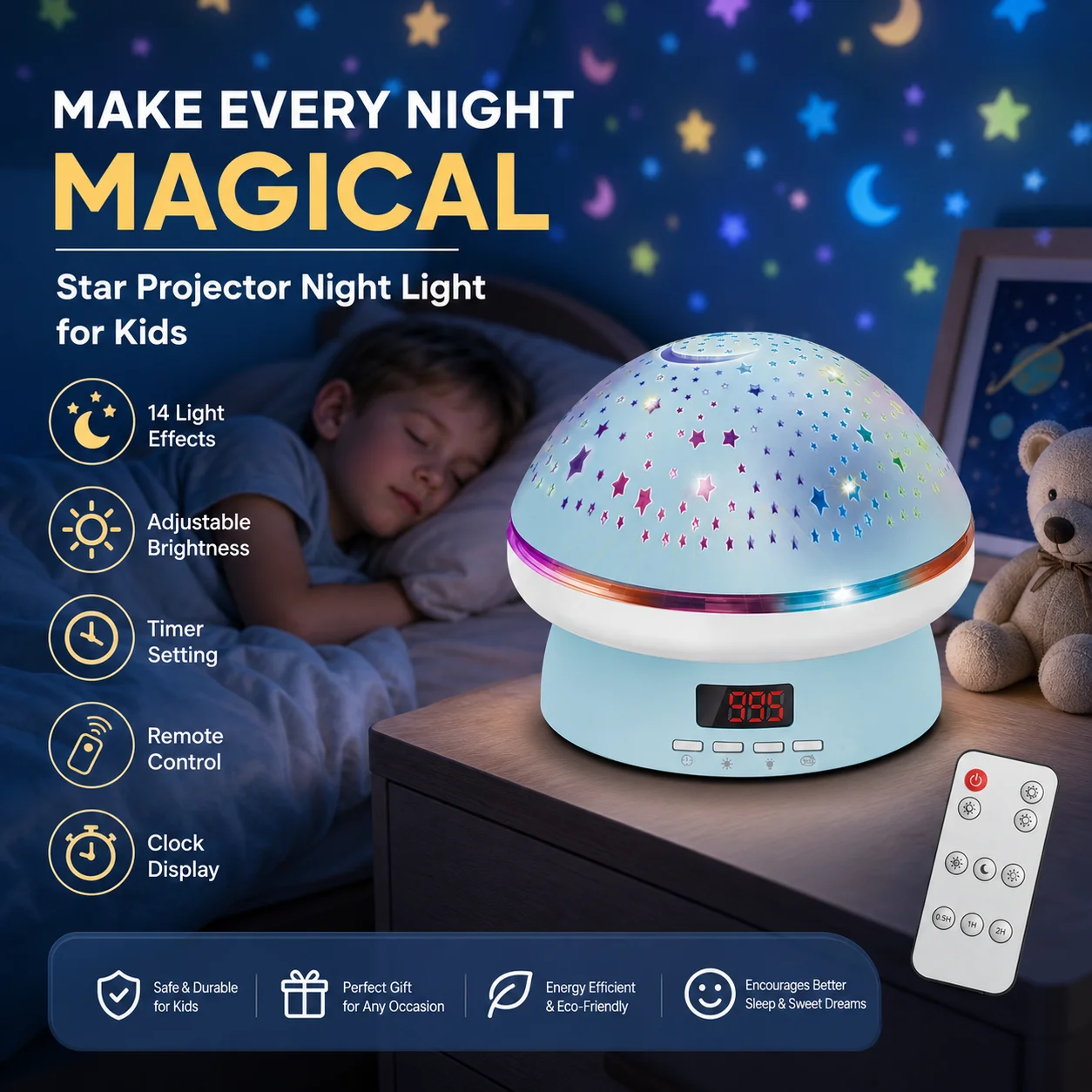 WWPPU Mushroom Star Projector, LED Dream Projection Lamp, Timing Light, Gift for Girls, Rechargeable & Plug-in, No Battery