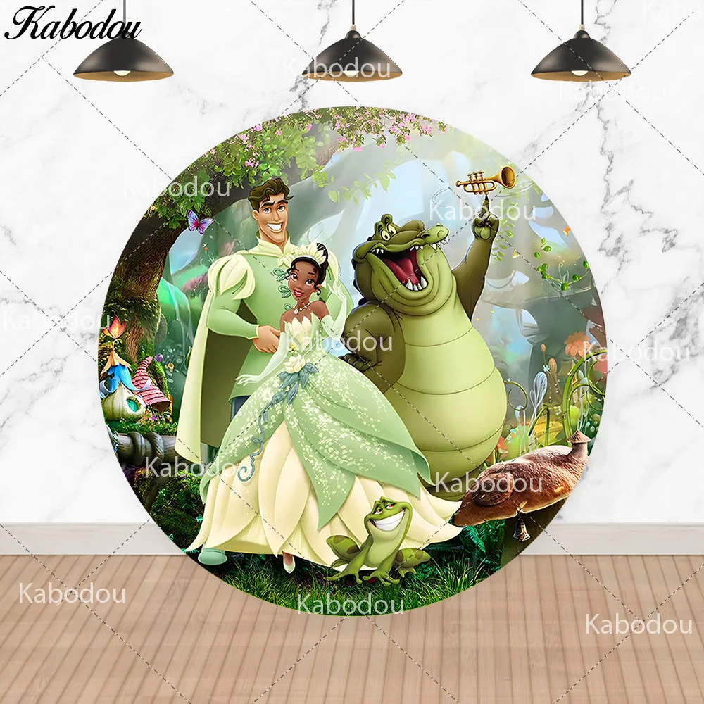 Disney The Princess and the Frog Round Backdrop Cover For Kids Birthday Girls Circle Photo Background Booth Cylinder Covers