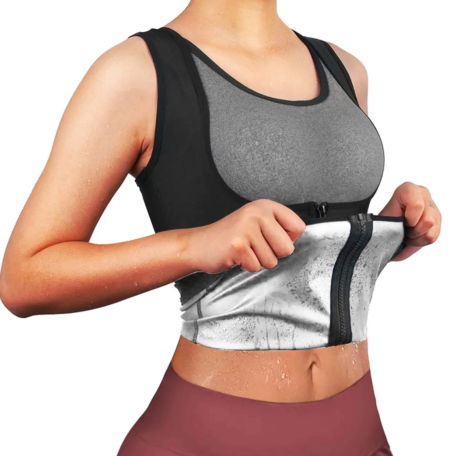 Kamizelka dresowa do sauny dla kobiet Koszula do sauny Shapewear Silver