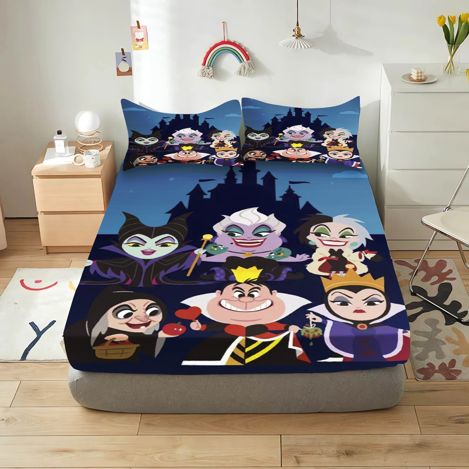 Disney Villains Maleficent Ursula Evil Queen Bedding Set Fitted Sheets Comforter Sets Double Comforte 100% Polyester 3-Piece Set