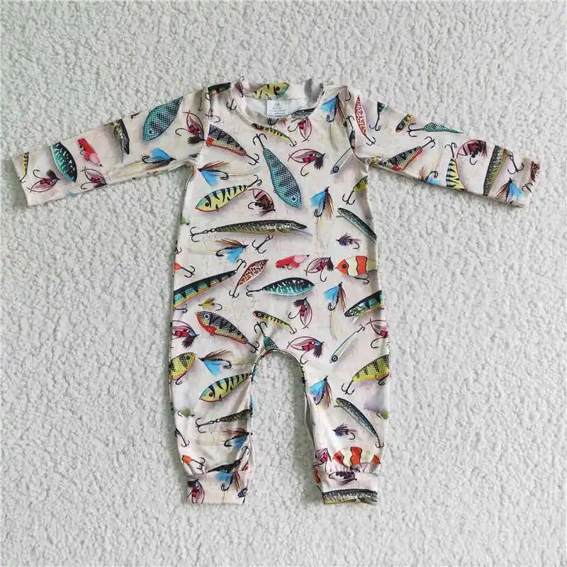 

Newborn Fishing Romper Summer Baby Boy Fashion Clothing Long Sleeve Jumpsuit Wholesale Kids Toddler One-piece Boutique Clothes