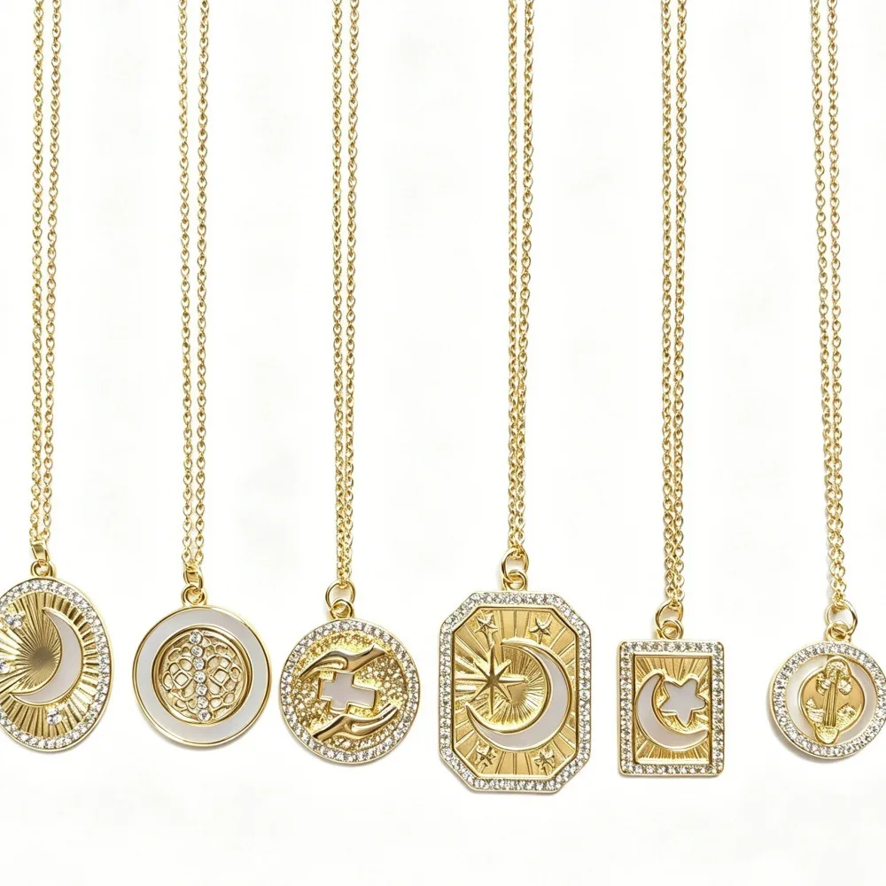 New Square Tarot Card Octagon Necklace Stainless Steel Drip Oil Premium Versatile Pendant
