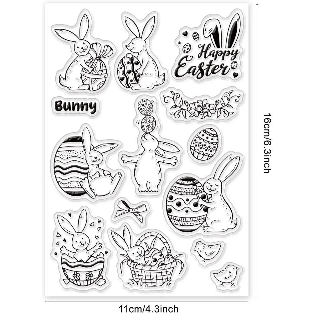 Easter Clear Stamps Rabbit Wreath Egg Silicone Stamps Bunny Transparent Seal Stamps Film Frame Clear Seal for Paper Invitation