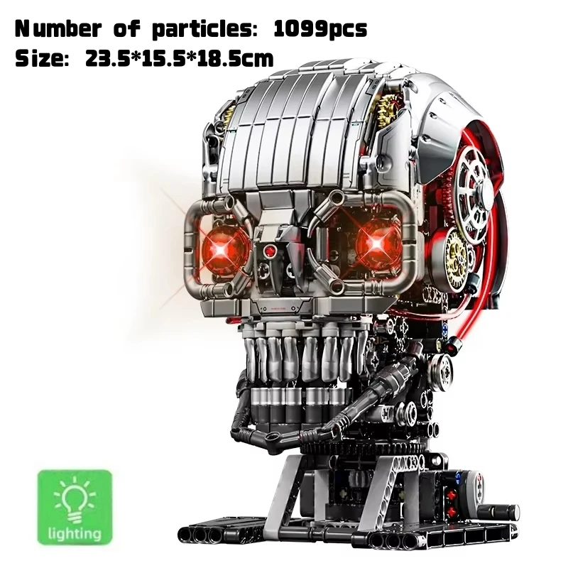 

1099 шт. STEM креативные динамические механические строительные блоки с головой черепа в сборе, модель кости, настольное украшение для детей, игрушки для мальчиков, подарки