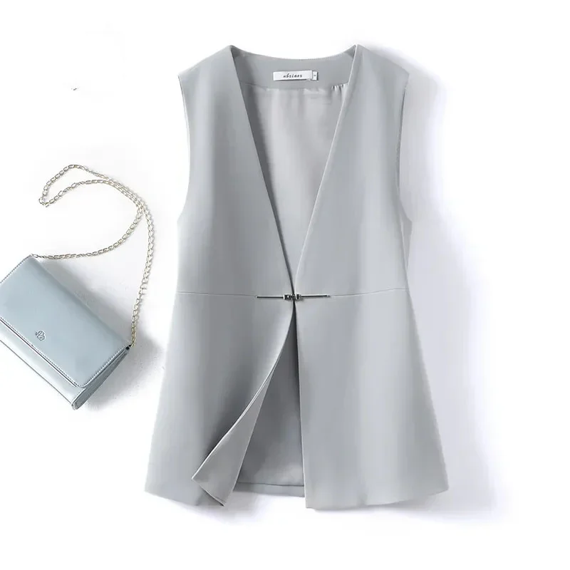 Lined Suit Vest Women Spring  Autumn Sleeveless 2024 New Top Loose Korean Simple Casual Blazer Waistcoat Coats Female Outerwear