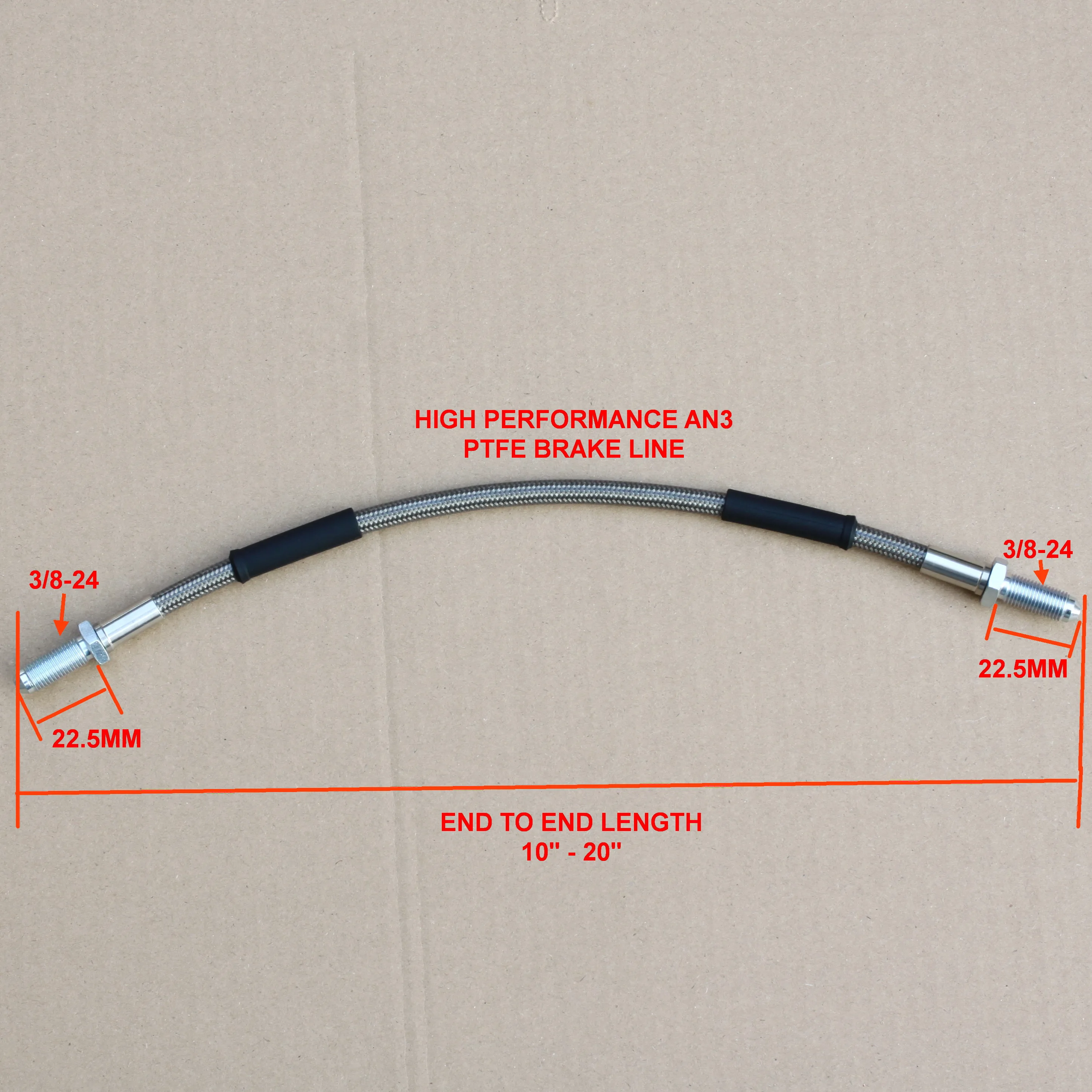 3/8-24 Male Long Thread AN3 Braided PTFE Line Hydraulic Brake Hose