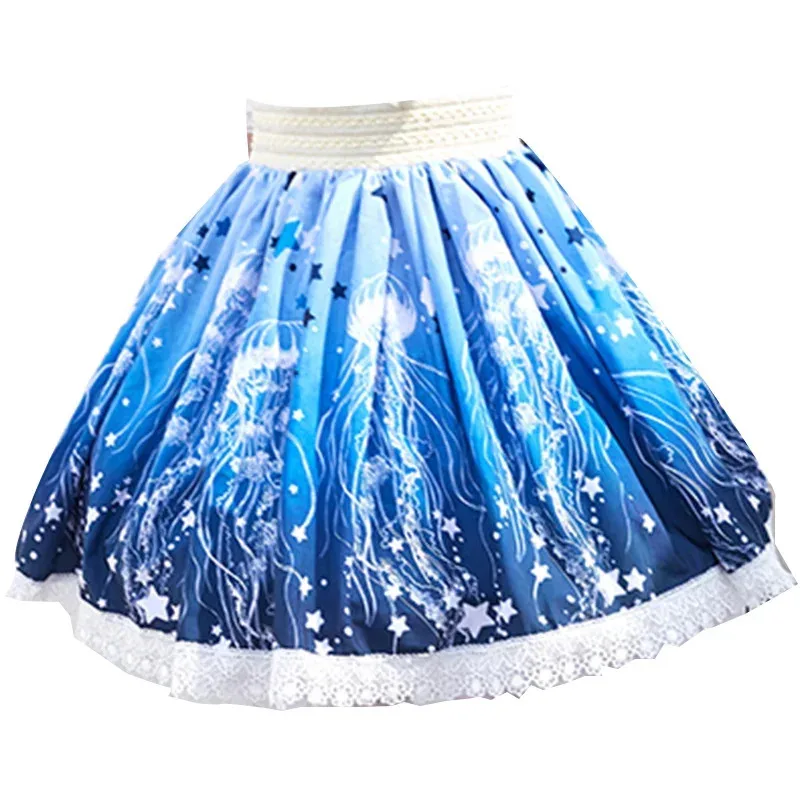 Ainclu الأصلي اليابانية لينة شقيقة الأزرق Acaleph قنديل البحر طباعة قصيرة الدانتيل الأميرة مطوي لوليتا تنورة هدية Soc if;3 #6