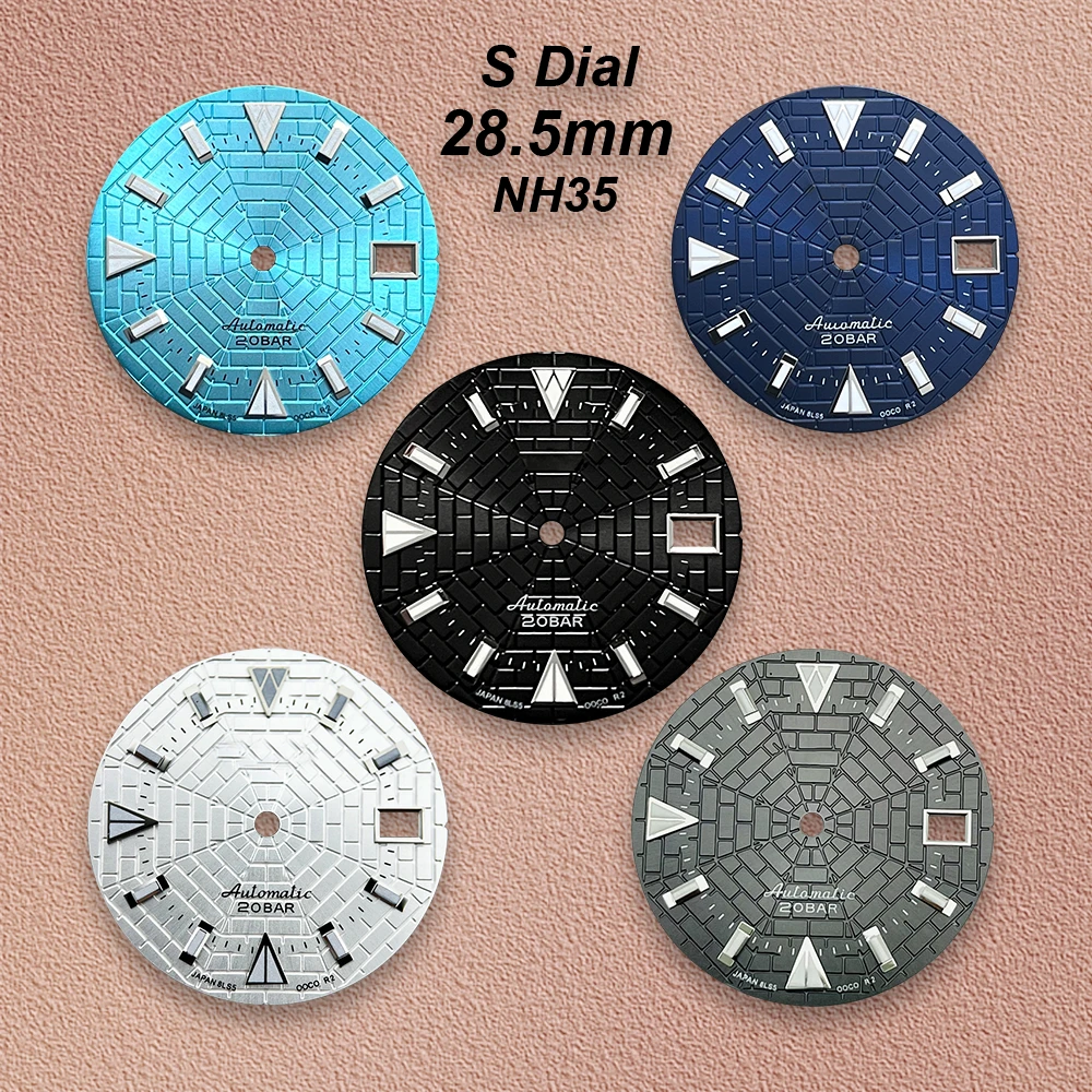 

28.5mm S Logo Spider Web Dial Suitable for NH35/NH36 Automatic Movement Green Luminous NH35 Watch Modification Accessories