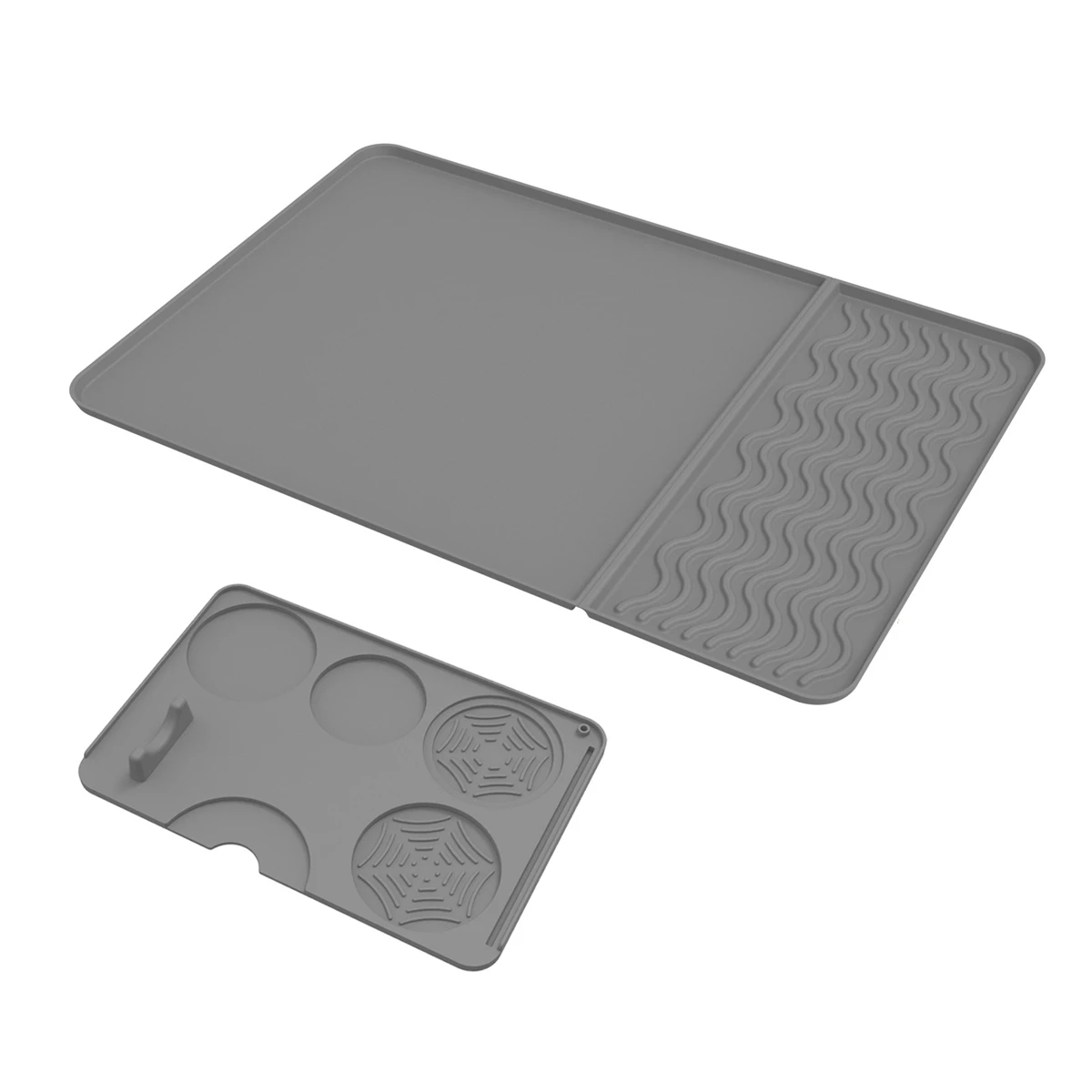 Two Part Silicone Coffee Machine Mat with Heat Resistant and Spill Containment Raised Edge Non Slip Coffee Tamping Mat