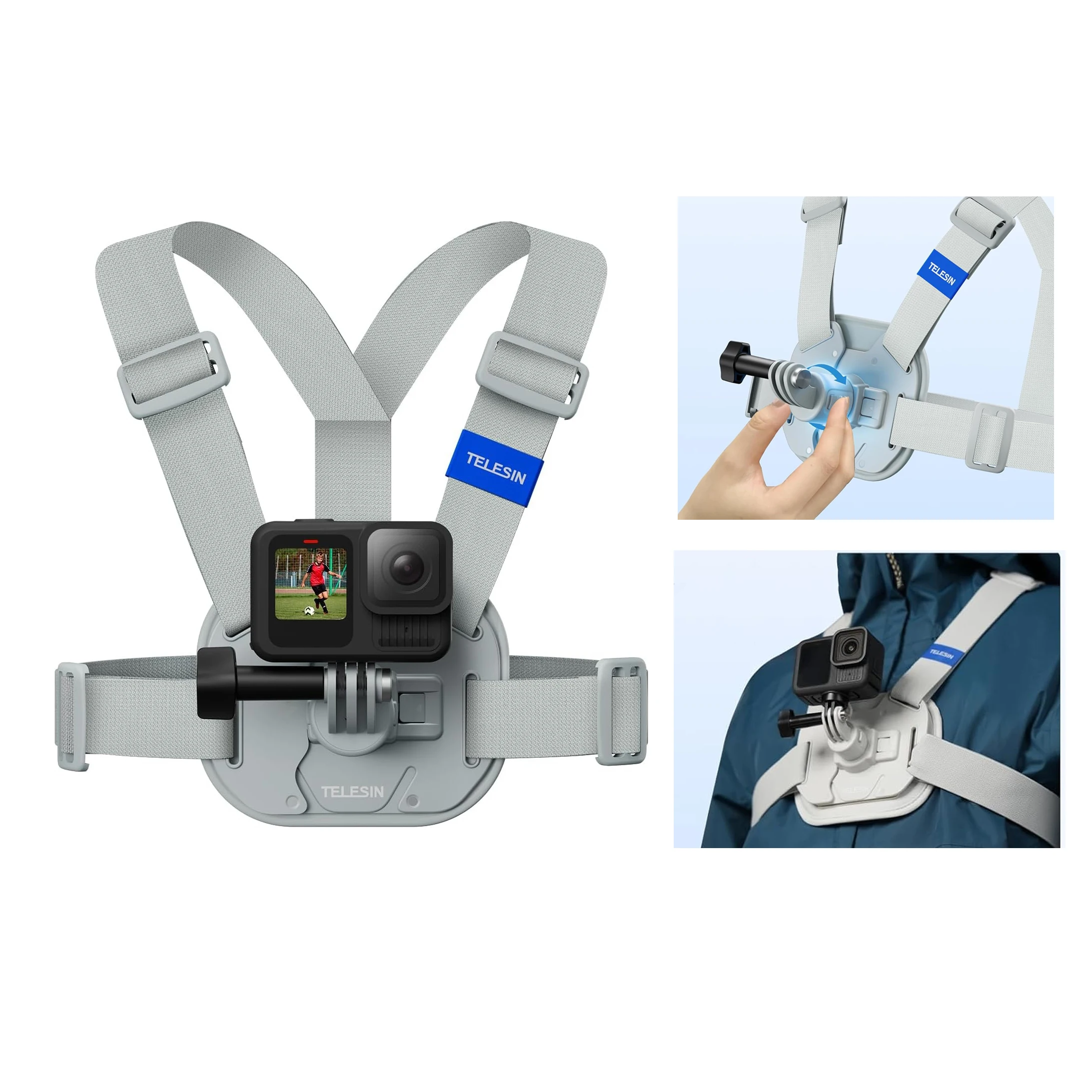 

TELESIN Quick-Release Vest Chest Mount Compatible with Go Pro Hero 13 12 11 10 9 8, AKASO, Insta360 X5, DJI Osmo Action Cameras