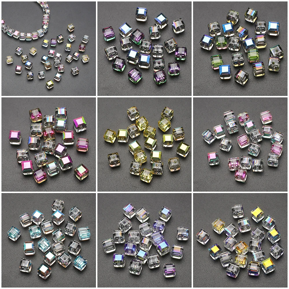 6mm 8mm Crystal Square Beads Shiny AB Colorful Cube Austria Beads for Jewelry Making Glass Beads DIY Bracelet Earrings Necklace