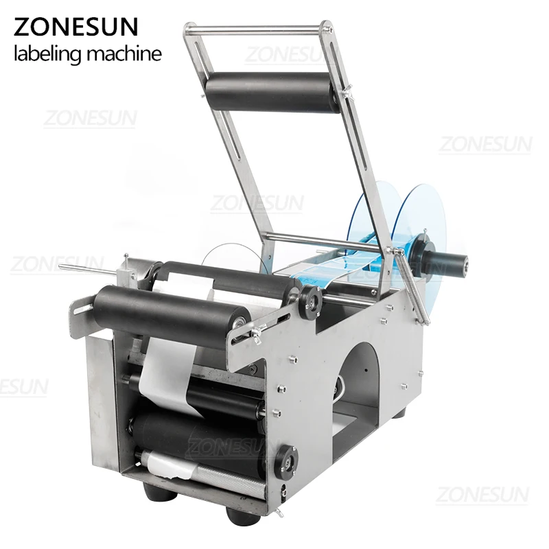 ZONESUN MT-50 Semi Automatic Glass Ampoule Vial Tin Can Plastic Round Bottle Labeling Machine Sticker Packaging Label Applicator