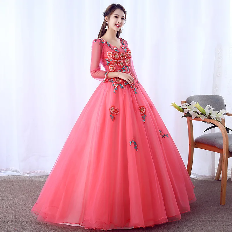 DSP Elegant A Line V Neck Long Sleeves Quinceanera Dresses for 15 Year Old Girl Graduation Party Dresses Gala Prom Gown