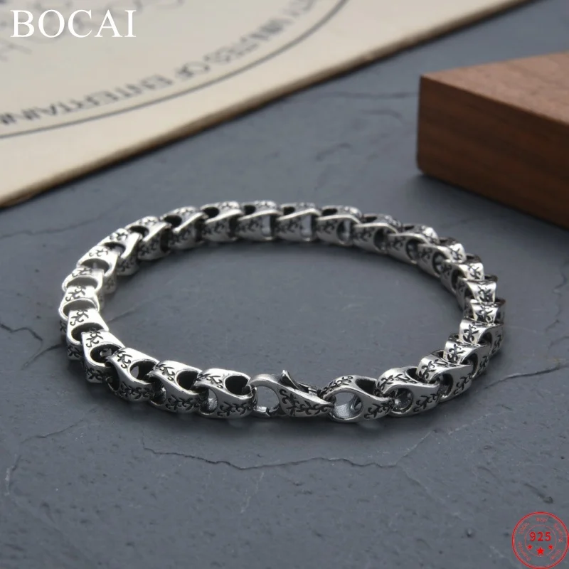 BOCAI S925 Sterling Silver Bracelets for Men Women New Fashion Eternal Vine Totem Bamboo joint-Chain Punk Jewelry