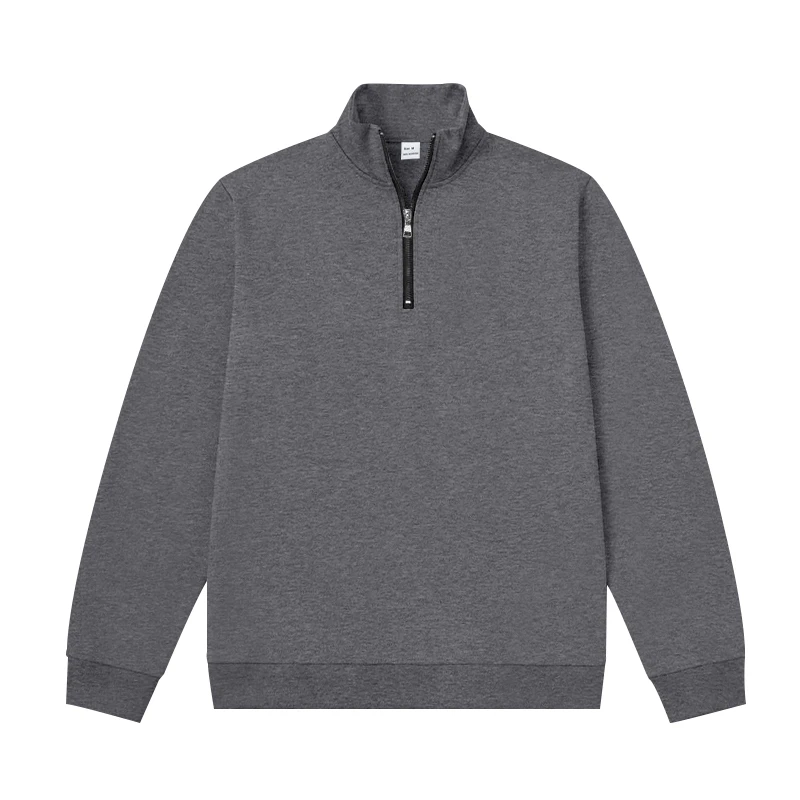 Herren-Sweatshirt mit Fleecefutter für Herbst und Winter, Stehkragen, halber Reißverschluss, langärmelig, einfarbig, warme Freizeitjacke – Detail 23