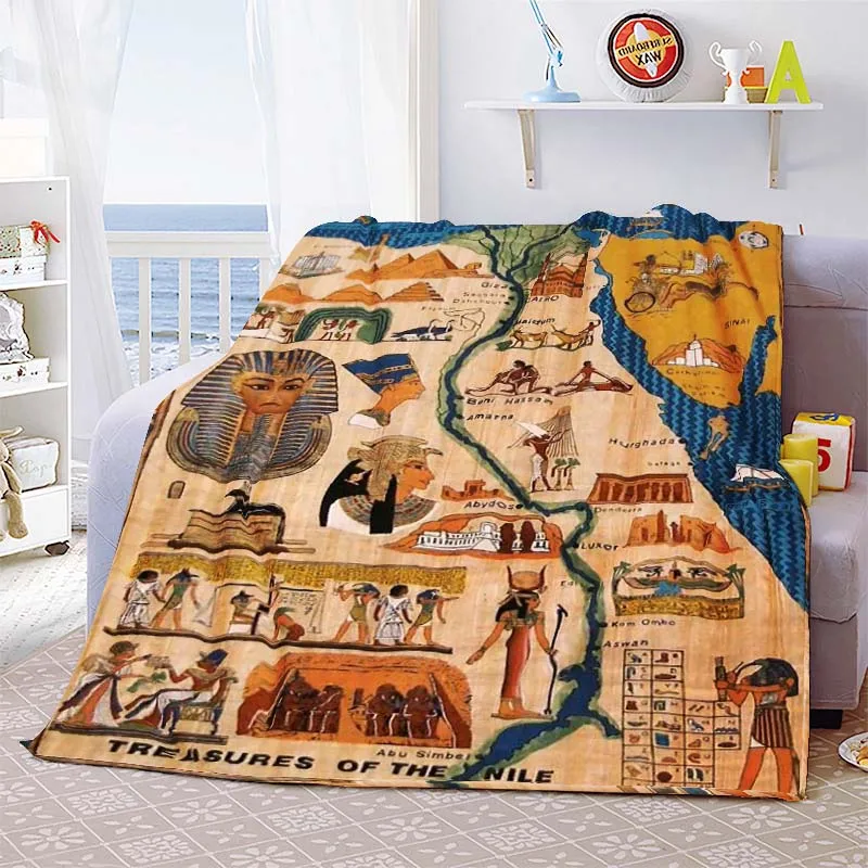 Ancient Egyptian Civilization Flannel Blanket The Ancients Daily Printed Warm Throw Blanket for Sofa Bedroom Office Plush Quilt