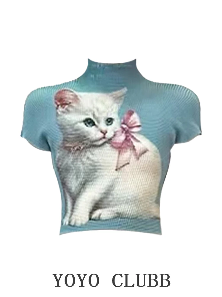 

Slim Fit ort Sve T-irt Women's Summer 2025 New Sle Yo Yoklubb White Print Creative Design Korean Sle Top