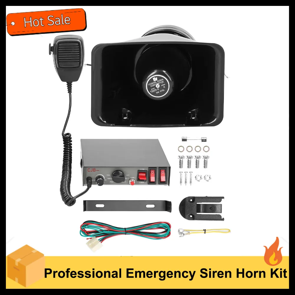 

200W 9-Tone Car Loud Warning Alarm Professional Emergency Siren Horn Kit Electronic PA System with Handheld Microphone 12 V