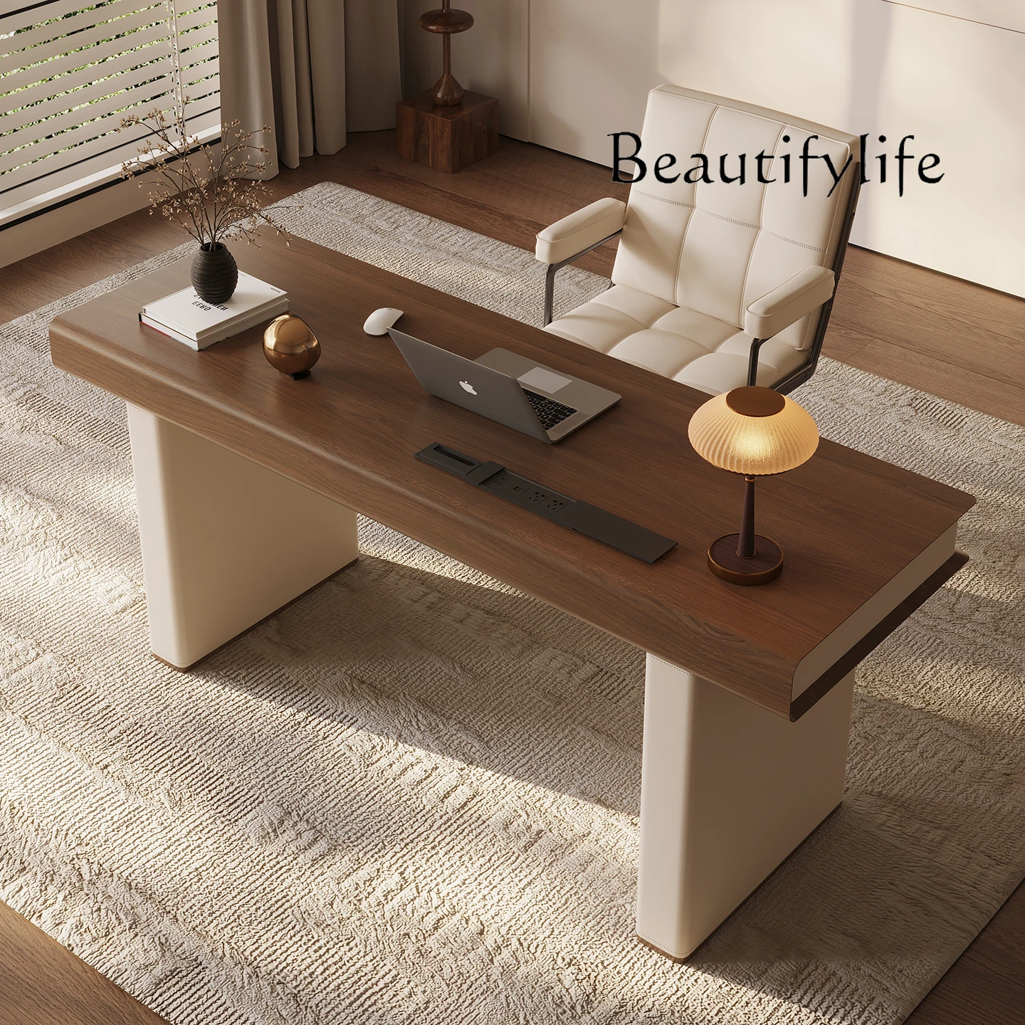 Home study desk designer high-end Italian minimalist desk solid wood light luxury modern minimalist computer desk