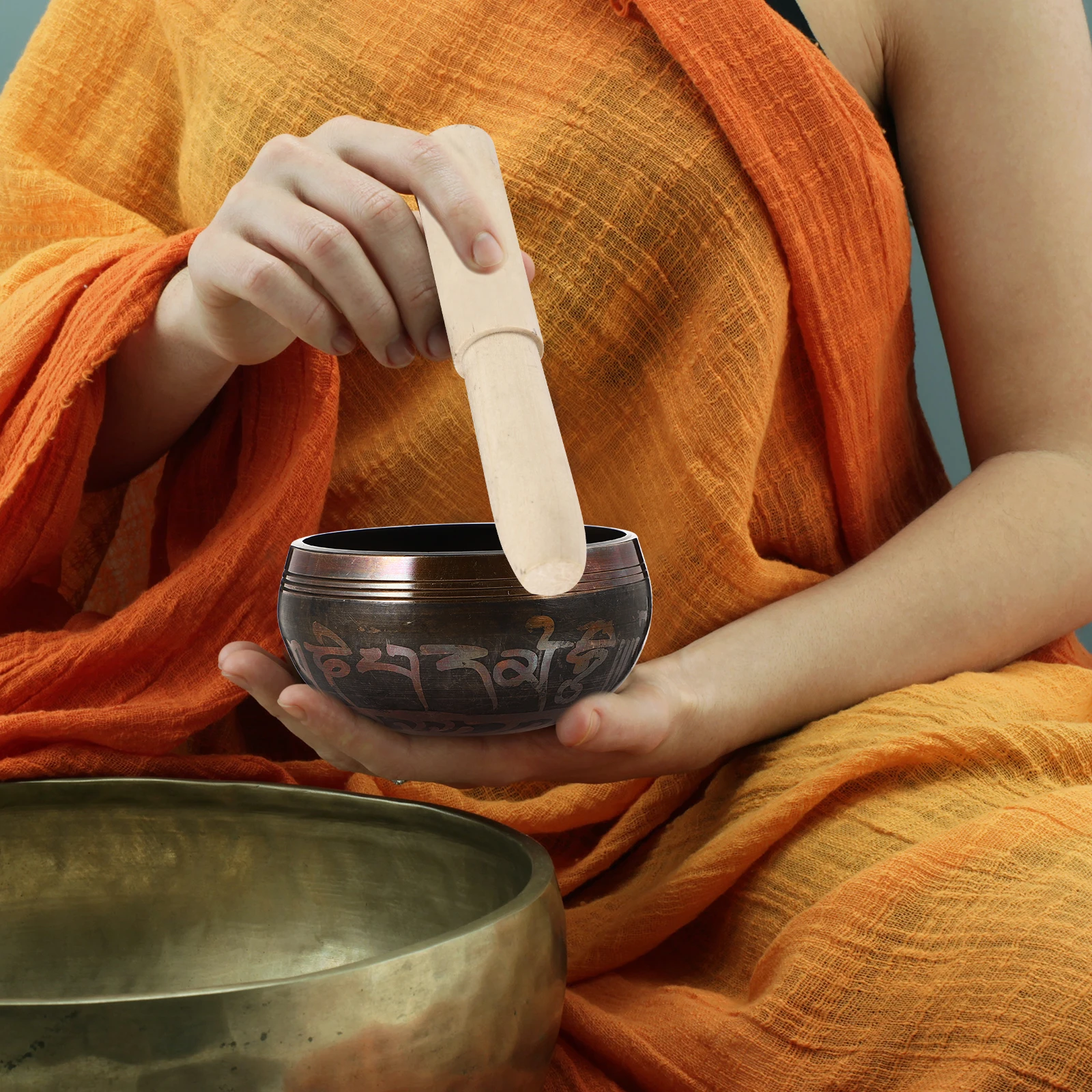 

Buddha Sound Bowl Singing with Mallet Temple Handmade Meditation Chanting Kit Copper Decorative Yoga