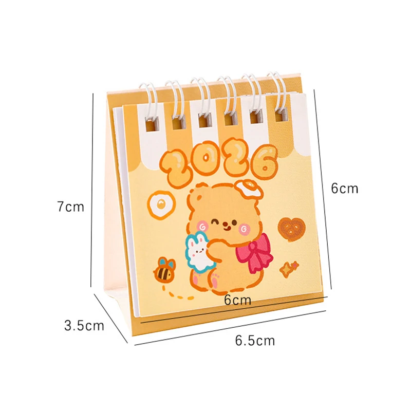 Kalender Meja Custard Bear 2026, Kalender Portabel dengan Spiral, Perencana Jadwal, Dekorasi Meja, Perencana Harian, Perlengkapan Kantor dan Sekolah