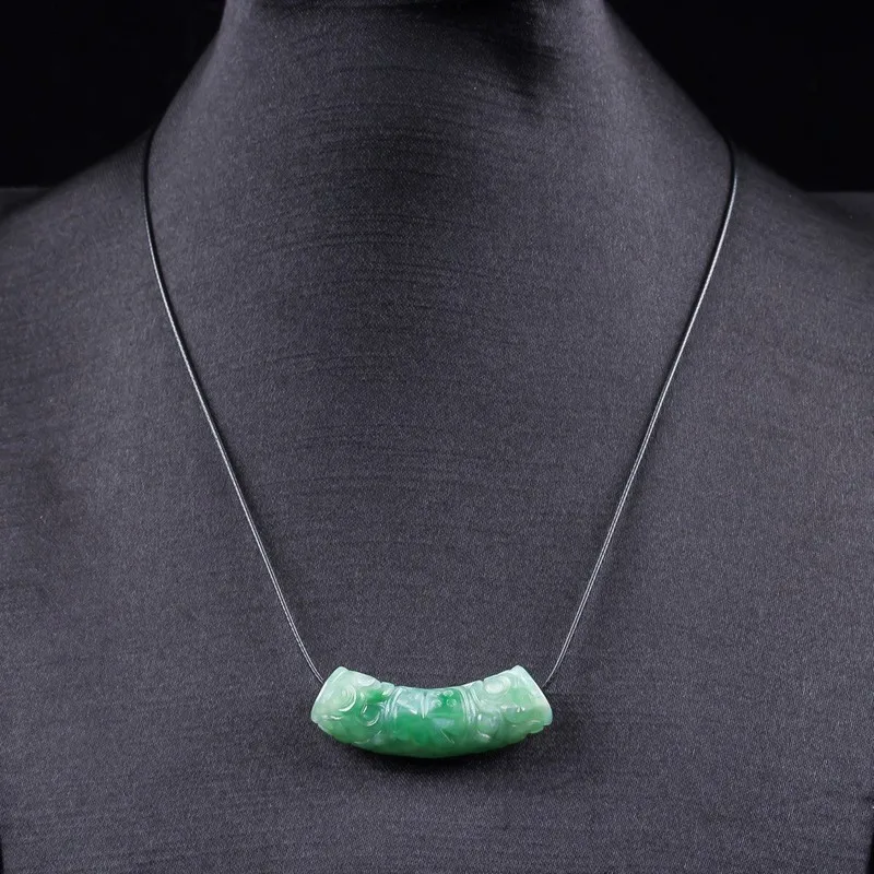 Jade Carved Repeating Pattern Curved Tube Lulu Tong Pendant Accessories, Couple's Handmade Rope Necklace Jewelry view 3