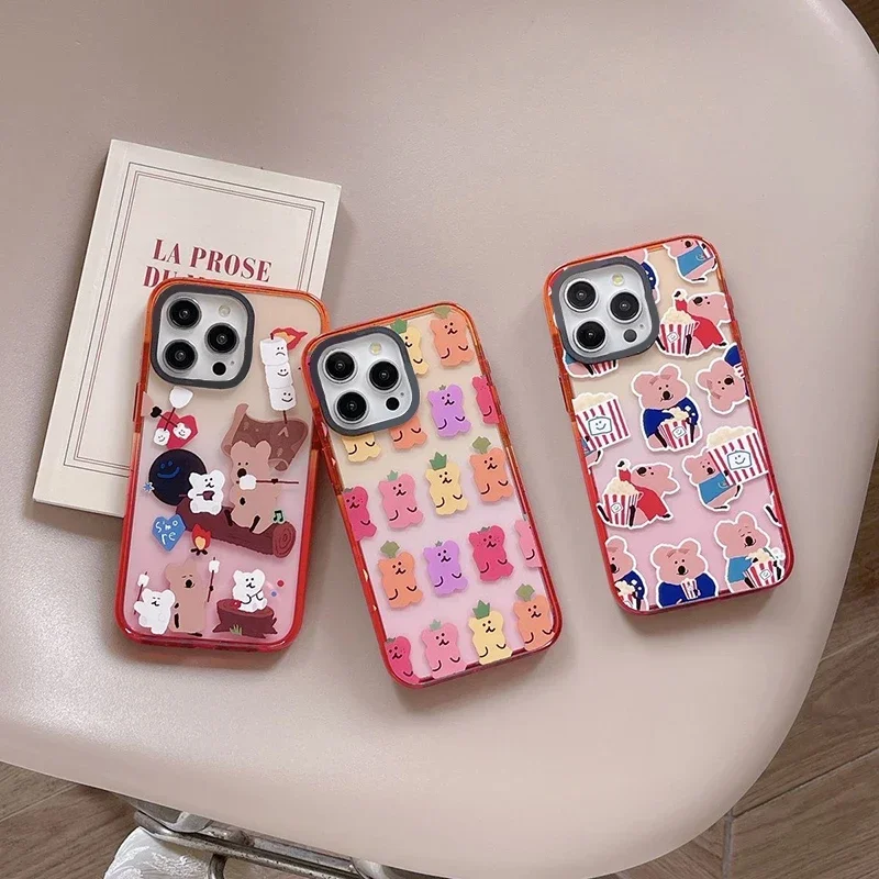 Picnic Bear Peach Gradient Border 2.0 Acrylic Phone Case Cover for IPhone 11 12 13 14 15 16 Pro Max Case