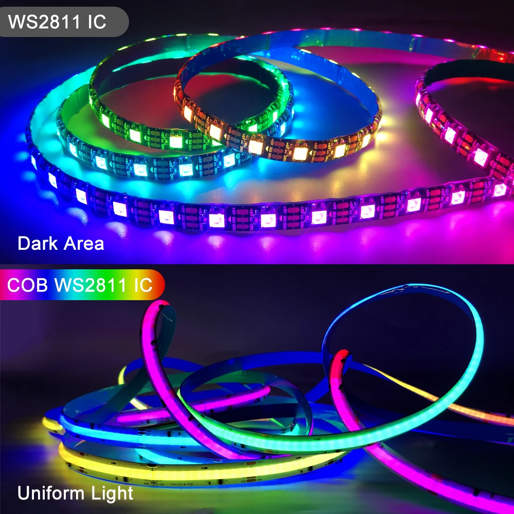 12mm WS2811 Smart COB Led Light Strip 3Pin Indywidualnie adresowalny piksel RGB Kolorowy kolor Dream Elastyczne ลwiatลo do wystroju pokoju