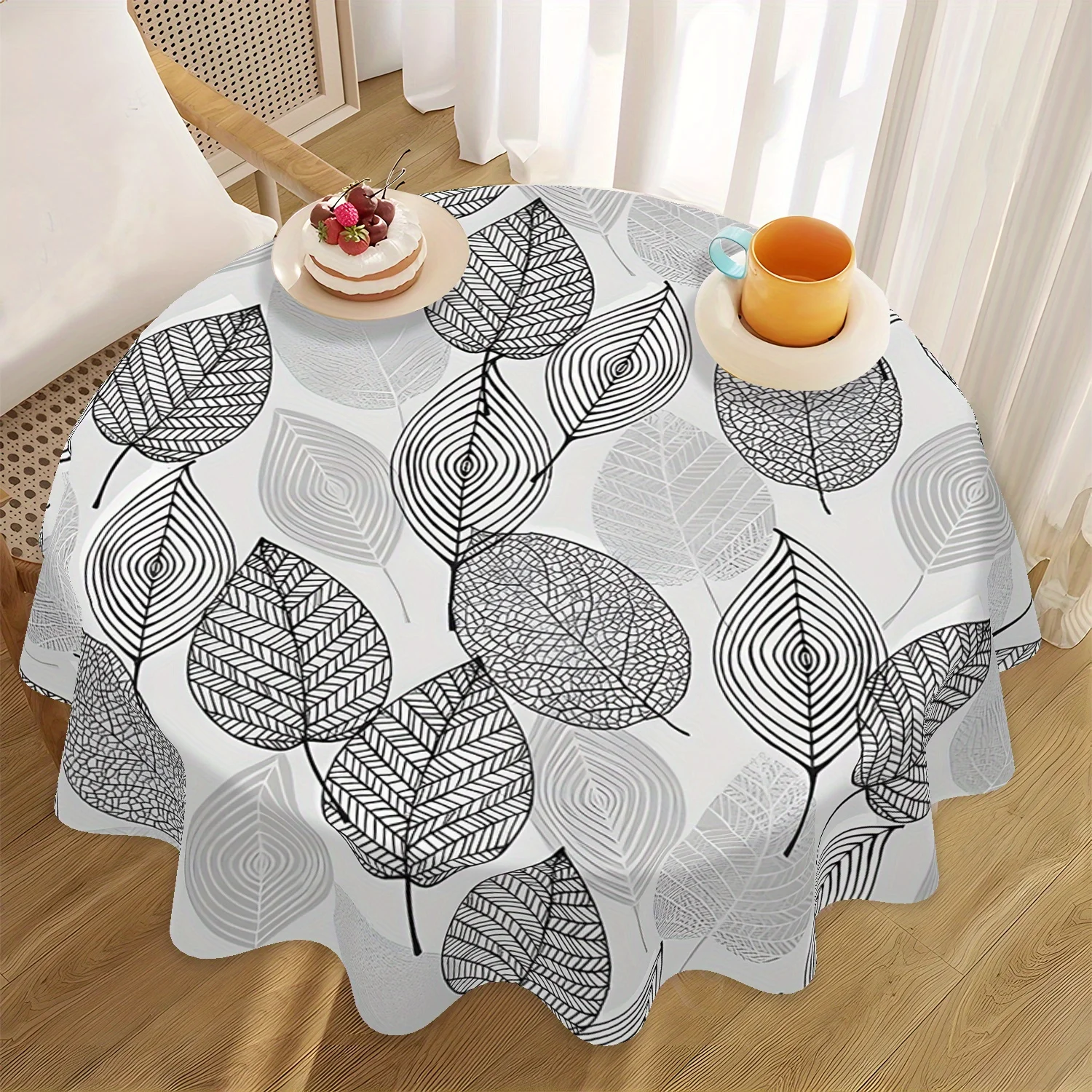 One minimalist striped leaf pattern tablecloth, 61 inches in size, 100% polyester.