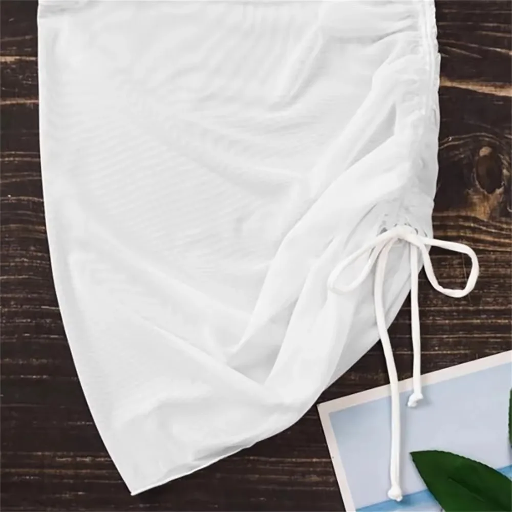 New Translucent Swimsuit Beach Skirt Mesh Drawstring Solid Gauze Skirt Beachwear Seaside
