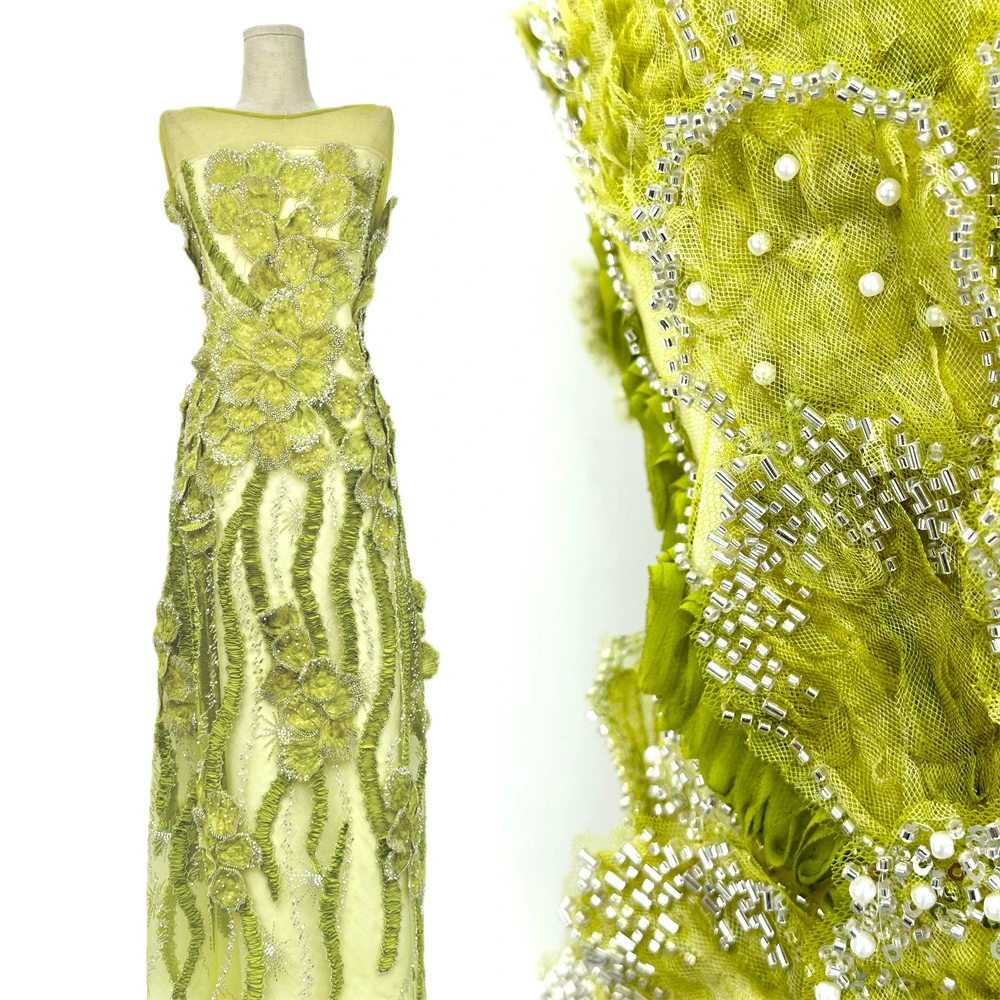 

Африканское кружево с пайетками 2026: высококачественный нигерийский французский тюль с бисером, 1 ярд, для пошива свадебных и праздничных платьев