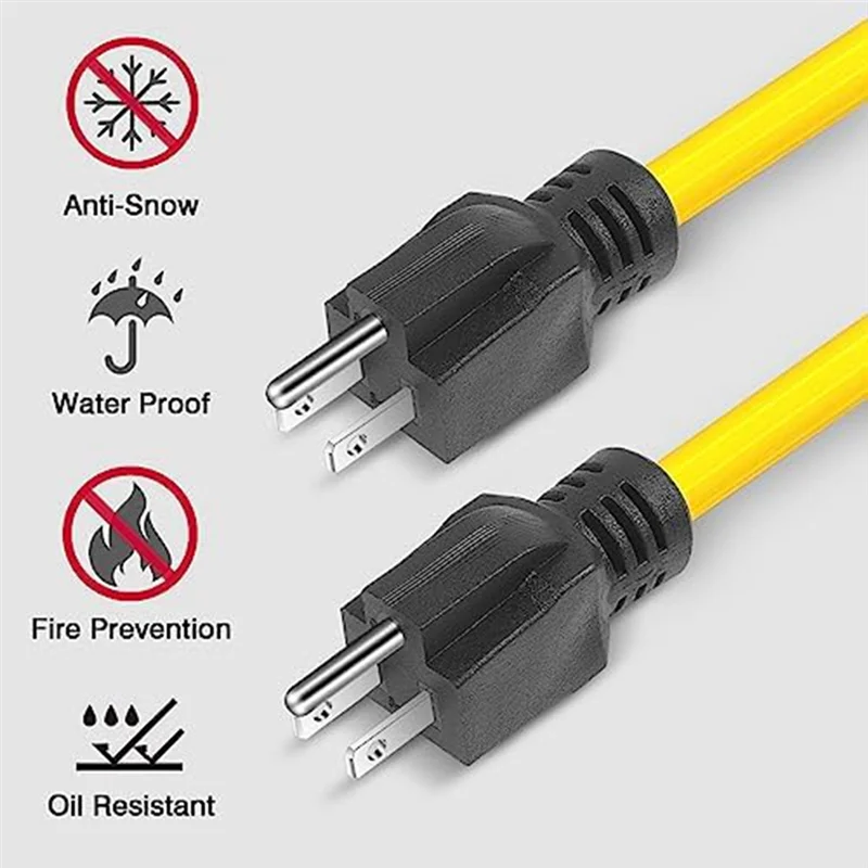 

AF89-3 PCS 3 Prong Male To Male Extension Cord Yellow Plastic+Metal NEMA 5-15P For Transfer Switch,12AWG 125V (2FT) US Plug
