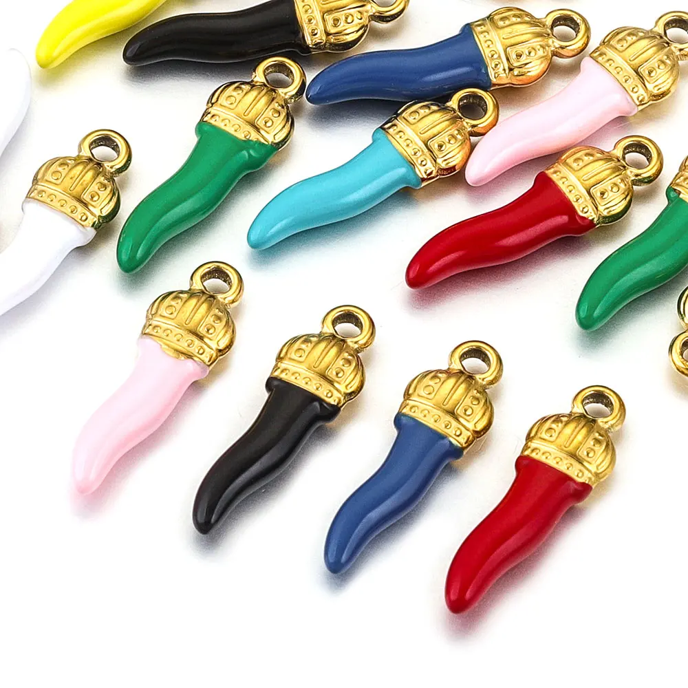 5pcs Stainless Steel Gold Plated Flat head Pepper Charms Enamel Cute DIY Necklaces Earrings Jewelry Making Accessories Wholesale