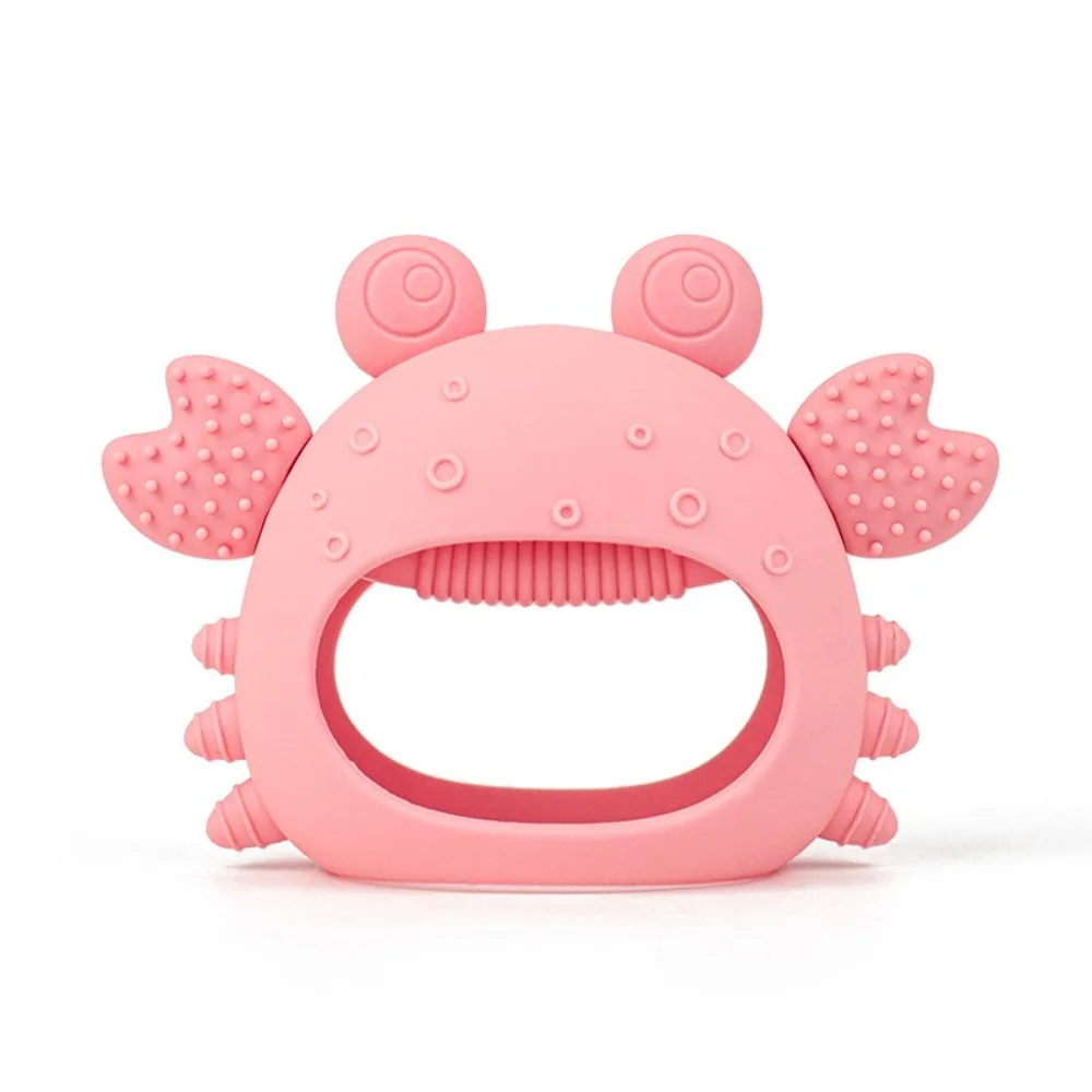 Cute Cartoon Crab Teether Pink Blue Silicone Infant Grinding Gum without BPA Protects Teeth Pacifier for Newborn Infant