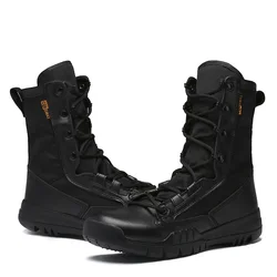 Men Shoes Tactical Boots Side Zipper Male Climbing Hunting Wear-resistant Cowhide Shoes Lace-up Waterproof Hiking Boot