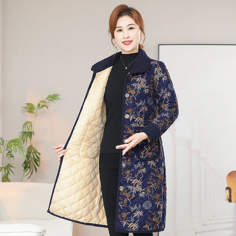 Chaqueta de algodón de longitud media para mujer, abrigo ajustado, estilo de ciudad de hielo china, chaqueta a prueba de viento de talla grande, Tops cálidos para mujer