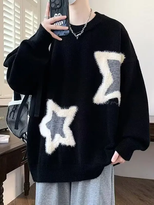 Thiened Knitted Letter Pattern Sweater for Teens And Young Men Casual Comfortable Long Sve round Ne Pullover Polyester...