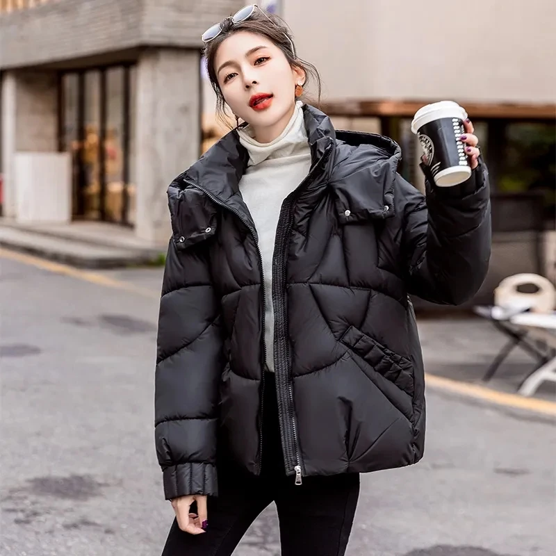 

2023Winter New Down Coat Women Parkas Korean Loose Fashion Cotton-Padded Jacket Ladies Short Thick Joker Outerwear Warm Overcoat