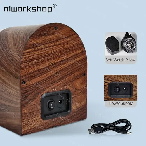Imagen 2 del producto 1 bobinadora automática de relojes Niworkshop, caja de almacenamiento de relojes con 2 ranuras y motor silencioso, almohadas suaves para relojes de hombres y mujeres