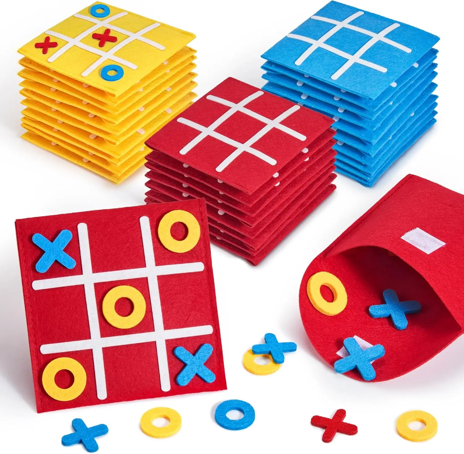 

12-Pack Mini Tic Tac Toe Felt Board Game Set for Kids, Party Favors, Travel, Classroom, Fun Indoor Activity