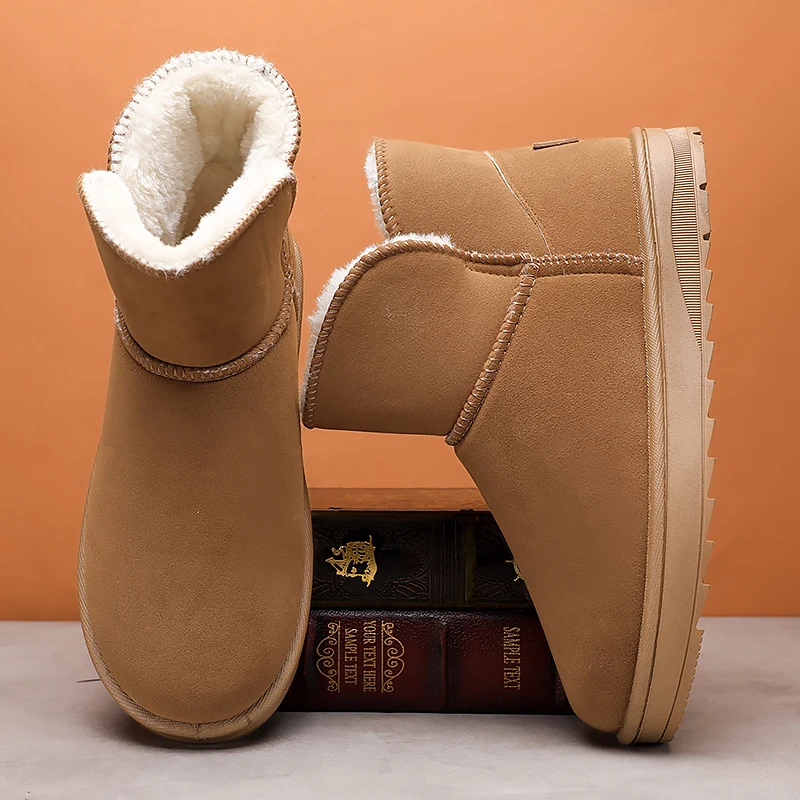 Couple Style Basic Short Snow Boots, Fleece-Lined, Flat-Soled, Non-Slip, Unisex, Autumn and Winter Warm Large Size Cotton Boots